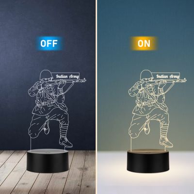 3D Illusion Indian Army Soldier Led Night Light lamp with Warm White Light Gift For Soldier